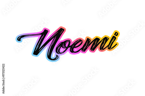 The name “Noemi” written in a stylized colorful retro font photo