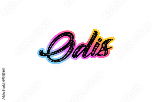 The name “Odis” written in a stylized colorful retro font photo