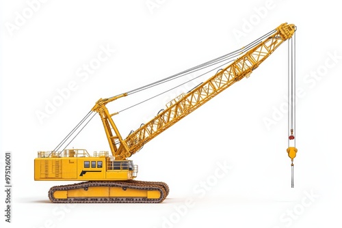 Fototapeta Naklejka Na Ścianę i Meble -  Isolated rendering of a yellow construction crane on a white background for architectural visuals