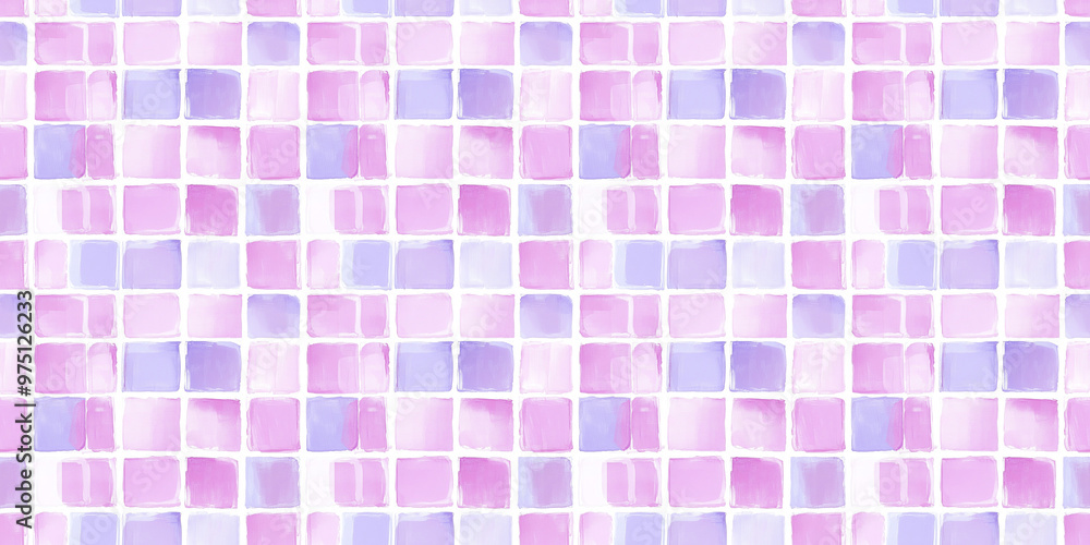 cute gouache painting style of soft pink and lavender color tiles seamless pattern, clean surface texture, white background cute gouache painting style of soft pink and lavender color tiles seamless pattern, clean surface texture, white background
