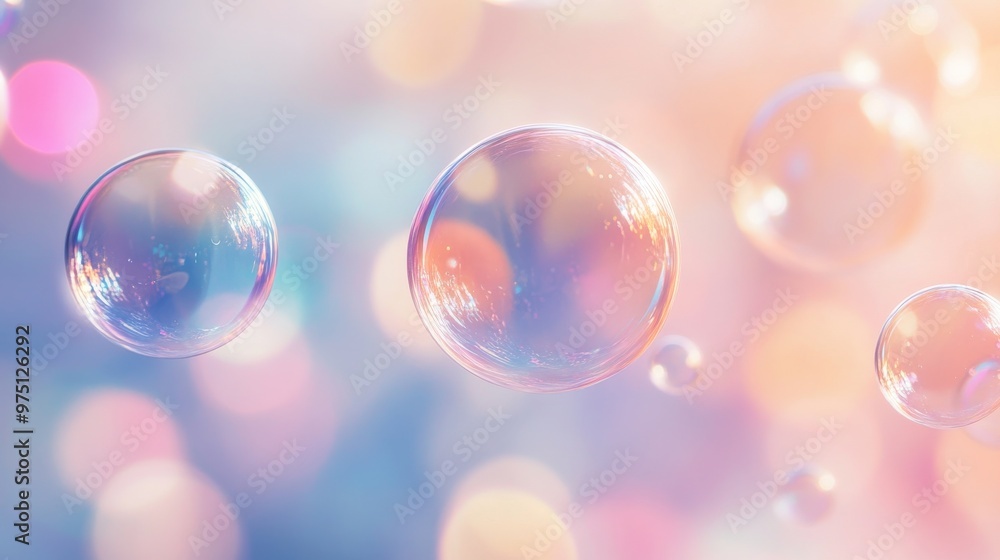 Colorful soap bubbles floating in dreamy blurred background, abstract light and color concept Colorful soap bubbles floating in dreamy blurred background, abstract light and color concept