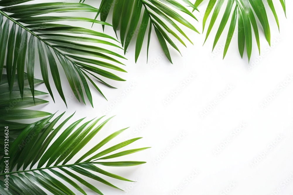 Close-Up of Tropical Palm Leaf on White Background Close-Up of Tropical Palm Leaf on White Background