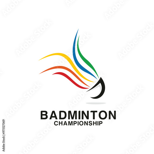 Shuttlecock icon with Abstract Swoosh, Sport logo and Badminton Championship Logo