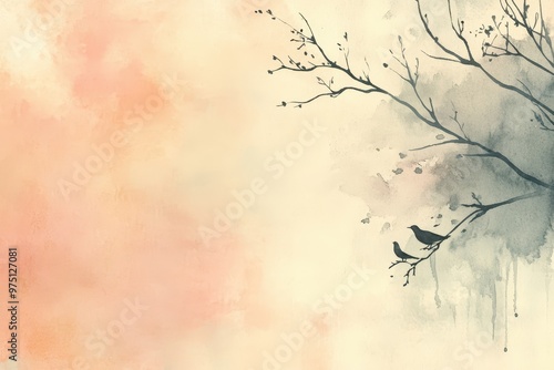 Watercolor Painting of Two Birds on a Branch