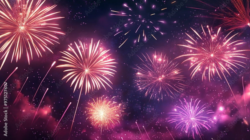 Naklejka premium A vibrant display of colorful fireworks lighting up the night sky, celebrating an occasion or festival.