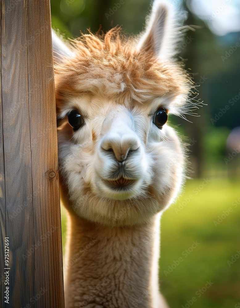 Obraz premium Cute alpaca peeks out