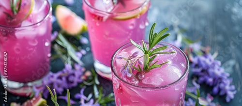 Limequat And Lilac Lemonade Flavored With Rosemary In A Glass photo