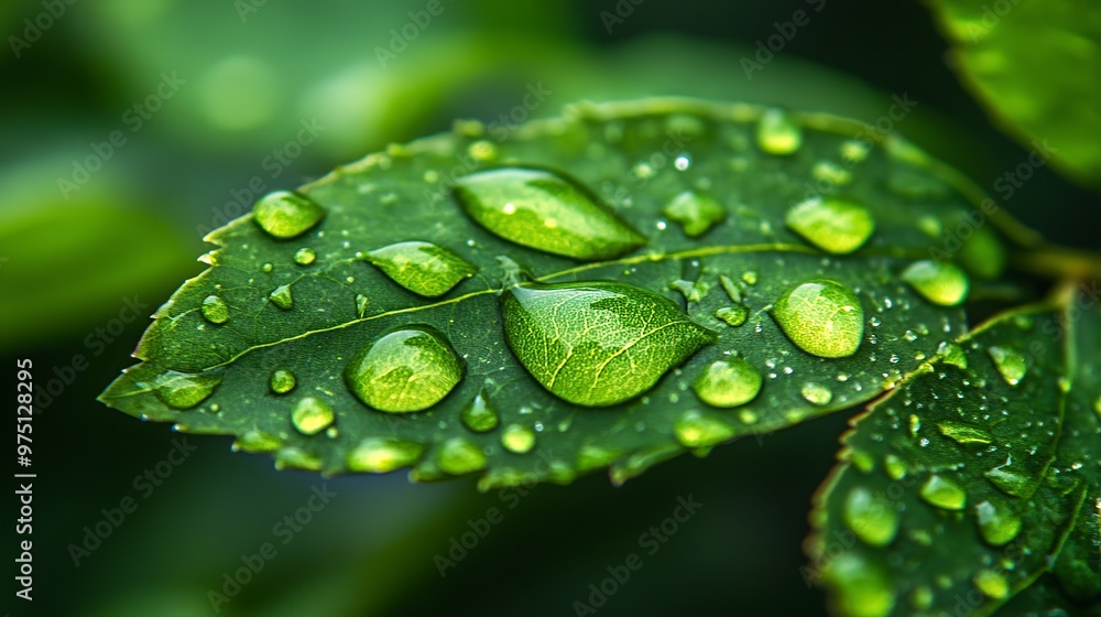Close-up of green leaves adorned with water droplets, showcasing nature's beauty and freshness. Close-up of green leaves adorned with water droplets, showcasing nature's beauty and freshness.