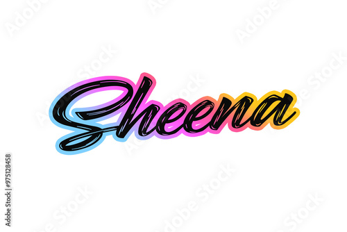 The name “Sheena” written in a stylized colorful retro font photo