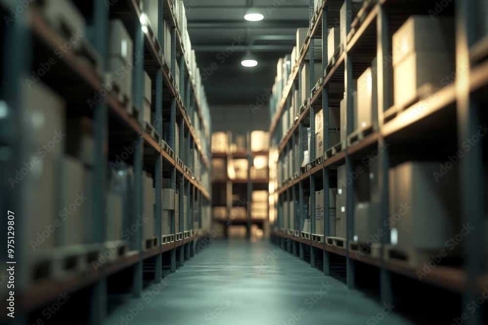 Cinematic 3d visualization of a warehouse filled with boxes and shelves in dramatic lighting Cinematic 3d visualization of a warehouse filled with boxes and shelves in dramatic lighting