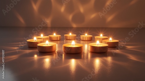 Minimalist photography of a circle of candles emitting warm light in focused illumination