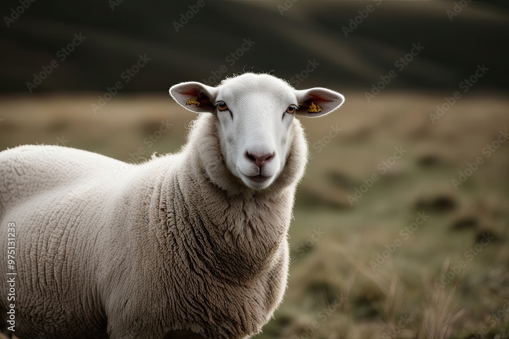 Obraz premium Minimalist Sheep Portrait in Natural Environment
