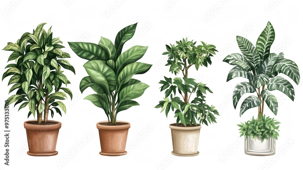 set of house plant in a pots set of house plant in a pots