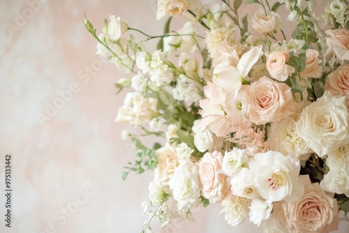 Soft White and Peach Flower Arrangement with Greenery