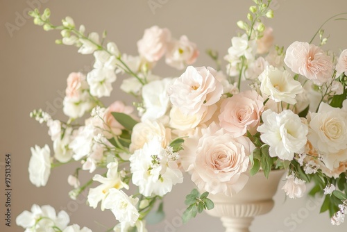 Elegant Bouquet of Cream and Blush Roses in a White Vase