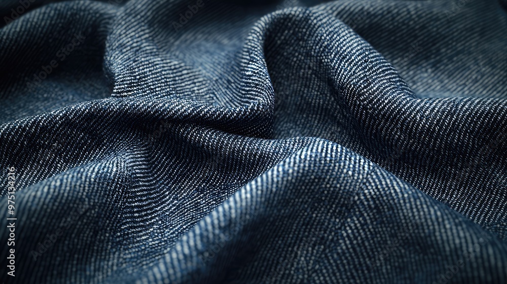 Close-Up of Blue Denim Fabric with Detailed Texture and Soft Folds in Natural Light Close-Up of Blue Denim Fabric with Detailed Texture and Soft Folds in Natural Light