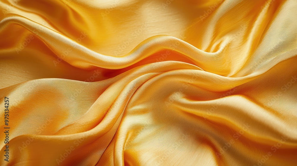 Luxurious Golden Silk Fabric with Elegant Folds and Smooth Texture in Soft Lighting Luxurious Golden Silk Fabric with Elegant Folds and Smooth Texture in Soft Lighting