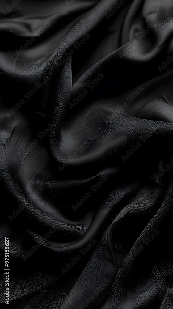 Fototapeta premium Smooth black fabric background in close-up view with natural folds creating a soft and refined texture