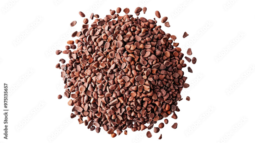 Cacao nibs in shape circle on transparent background Cacao nibs in shape circle on transparent background