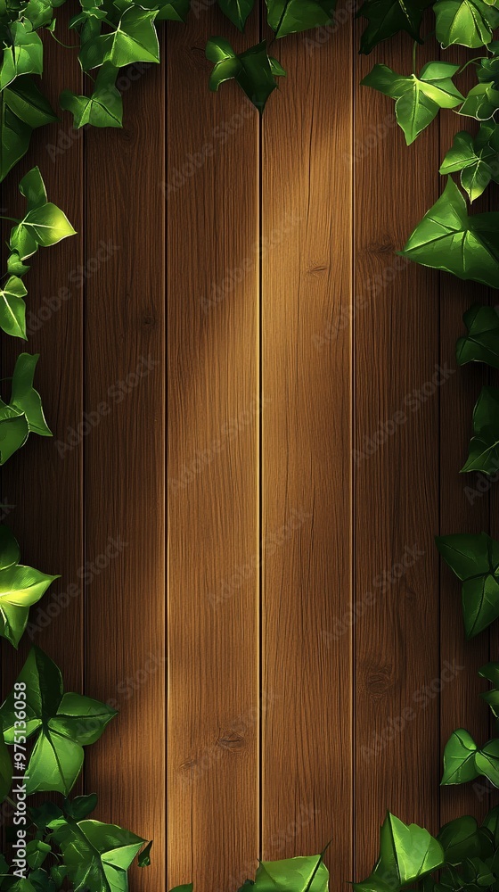 Wooden Background with Ivy and Sunlight – Nature-Inspired Backdrop Wooden Background with Ivy and Sunlight – Nature-Inspired Backdrop