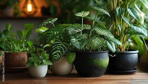 A bunch of black and green plants grow in a warm indoor environment, making the overall atmosphere peaceful and comfortable.