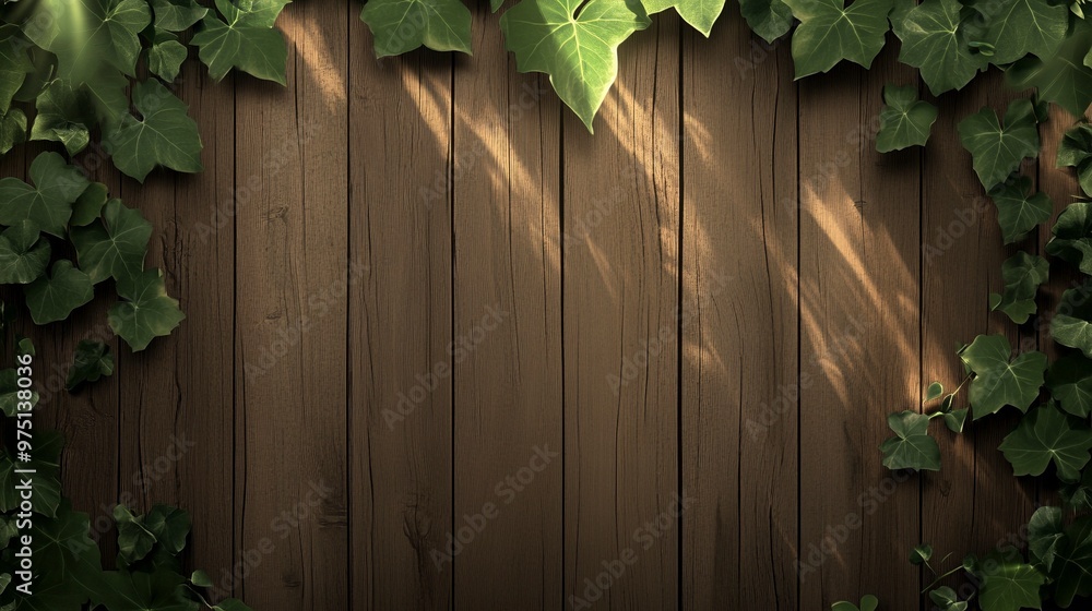 Wooden Background with Ivy and Sunlight – Nature-Inspired Backdrop Wooden Background with Ivy and Sunlight – Nature-Inspired Backdrop