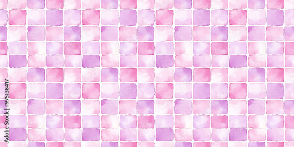watercolor style pattern of soft pink and lavender color tiles, clean surface texture, white background watercolor style pattern of soft pink and lavender color tiles, clean surface texture, white background