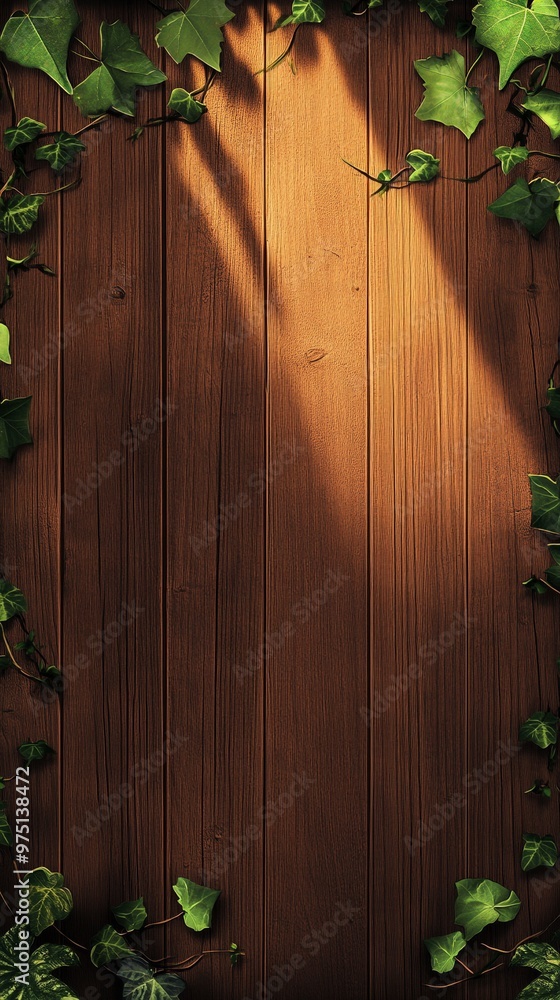 Wooden Background with Ivy and Sunlight – Nature-Inspired Backdrop Wooden Background with Ivy and Sunlight – Nature-Inspired Backdrop