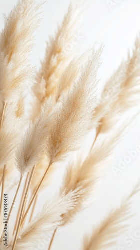 Pampas grass close-up on white background, natural home decor concept