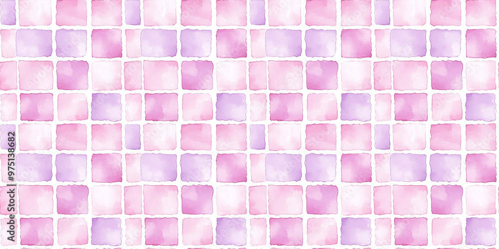watercolor style pattern of soft pink and lavender color tiles, clean surface texture, white background watercolor style pattern of soft pink and lavender color tiles, clean surface texture, white background