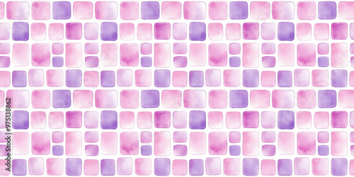 watercolor style pattern of soft pink and lavender color tiles on a white background