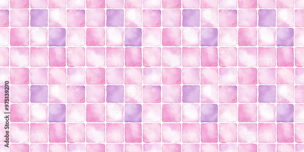 watercolor style pattern of soft pink and lavender color tiles, clean surface texture, white background watercolor style pattern of soft pink and lavender color tiles, clean surface texture, white background
