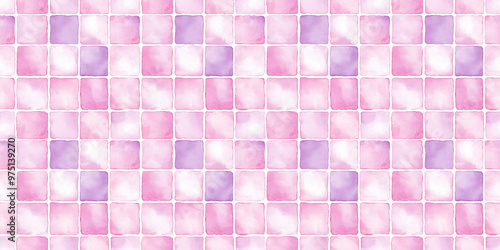 watercolor style pattern of soft pink and lavender color tiles, clean surface texture, white background