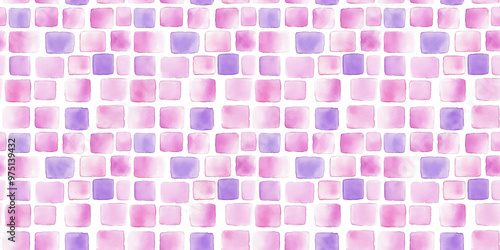 watercolor style pattern of soft pink and lavender color tiles on a white background