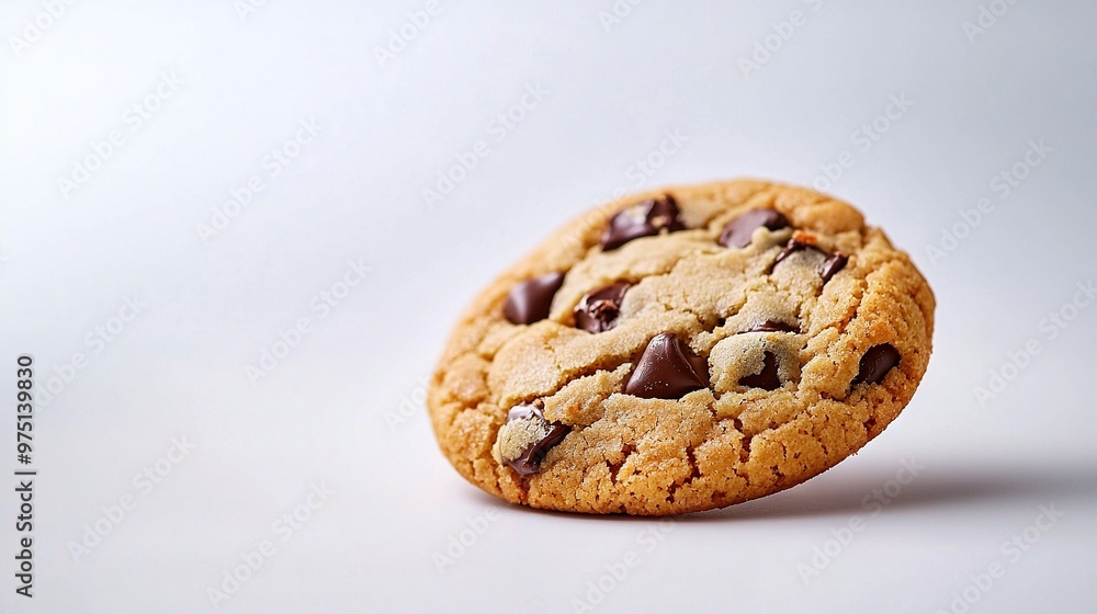 Close-up of a chocolate chip cookie on a white background with a shadowed cookie beside it Close-up of a chocolate chip cookie on a white background with a shadowed cookie beside it