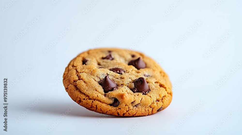 A chocolate chip cookie with a missing piece of its center on a white background A chocolate chip cookie with a missing piece of its center on a white background
