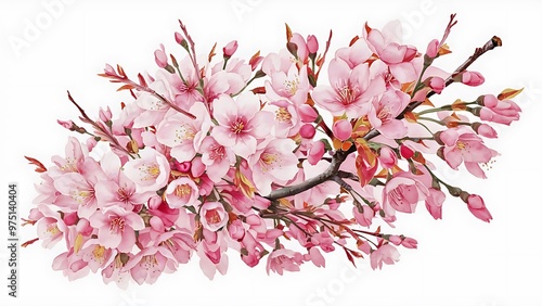 Wallpaper Mural Watercolor spring blooming cherry tree flowers, buds and branches collection, hand painted isolated on a white background Torontodigital.ca