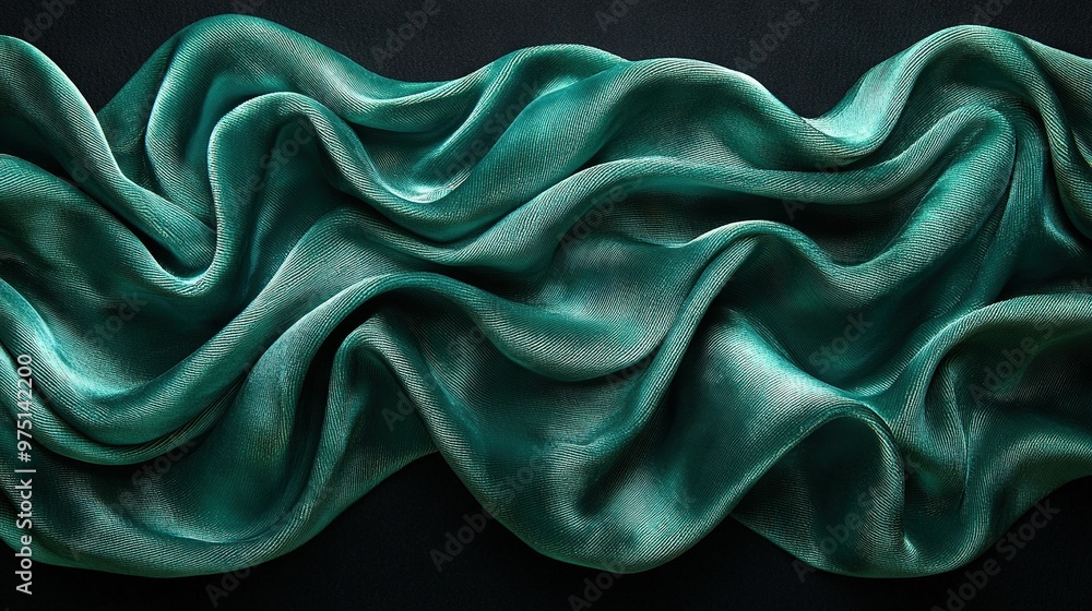 Wavy green fabric on black background with space for text/logo in bottom corner Wavy green fabric on black background with space for text/logo in bottom corner