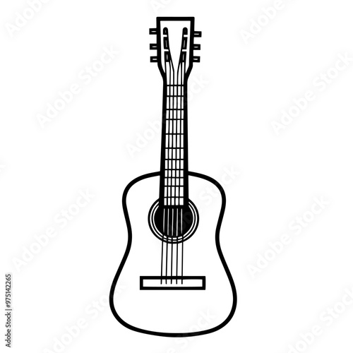 Minimalist vector outline of an acoustic guitar icon for versatile use.