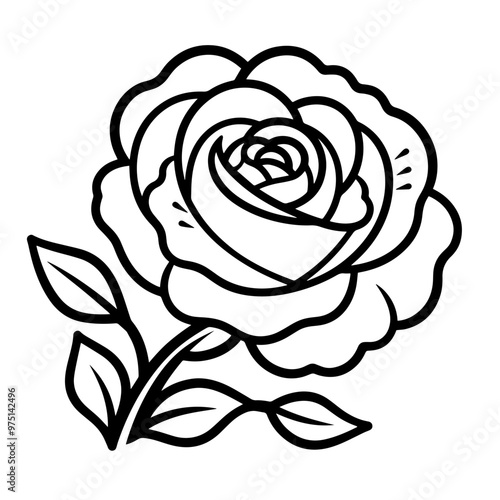 Elegant vector outline of a rose icon for versatile use.