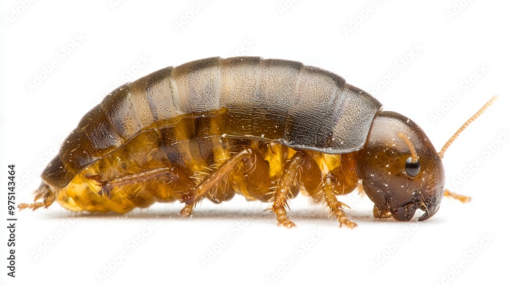 mole cricket nymph moves steadily across a white surface, revealing its segmented body structure and specialized legs designed for digging, highlighting its intriguing biology. mole cricket nymph moves steadily across a white surface, revealing its segmented body structure and specialized legs designed for digging, highlighting its intriguing biology.