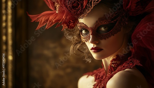 Elegant costumes and mysterious masks at a captivating halloween masquerade soiree photo