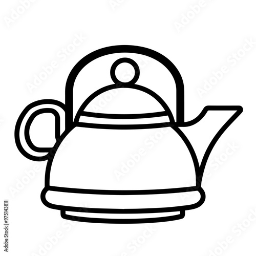 Classic kettle outline icon in vector format for kitchen designs.