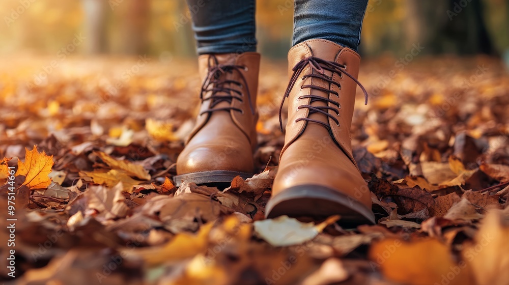 Stylish Boots in Autumn Leaves Stylish Boots in Autumn Leaves