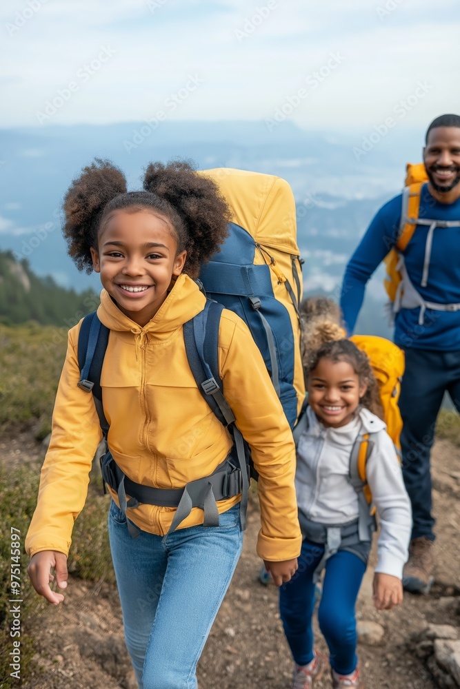 Diverse family hiking scenic park, exploring nature, enjoying outdoors. AI generated Diverse family hiking scenic park, exploring nature, enjoying outdoors. AI generated