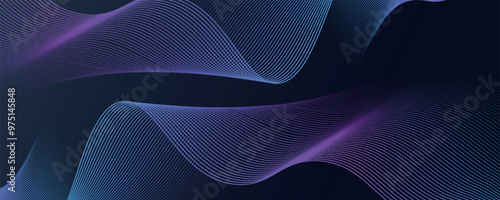 Abstract glowing wave lines on dark blue background. Dynamic wave pattern. Modern flowing wavy lines. Futuristic technology concept. Suit for banner, poster, cover, brochure, flyer, website