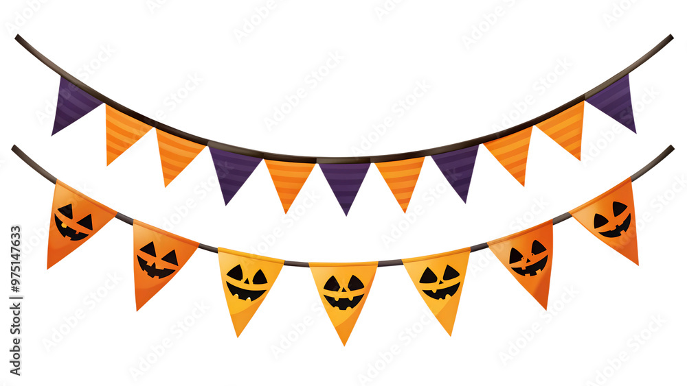 Fototapeta premium Halloween party flag on transparent or white background, Halloween bunting clipart