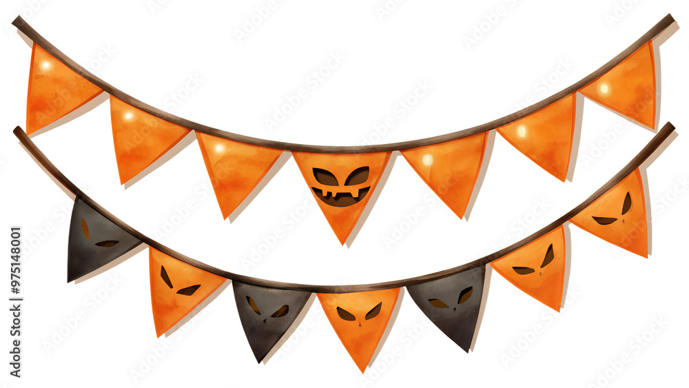 Halloween party flag on transparent or white background, Halloween bunting clipart Halloween party flag on transparent or white background, Halloween bunting clipart