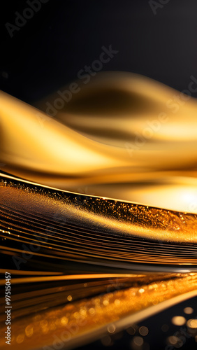 A simple yet elegant scene of liquid gold flowing smoothly over a dark, matte background. The gold shines softly, symbolizing the effortless flow of wealth. photo