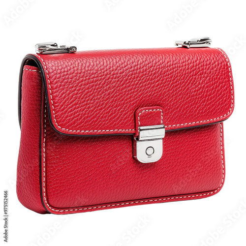 Stylish red leather handbag with a classic design, perfect for both casual and formal occasions. photo